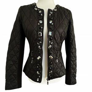 WHBM XS Black Quilted Jeweled Puffer Jacket Embellished Blazer Coat